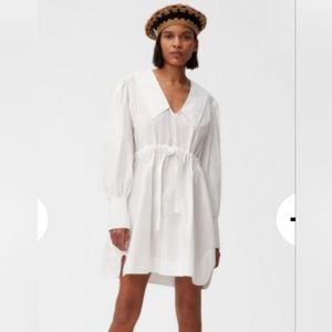Ganni White Baby Doll V-Neck Mini Dress